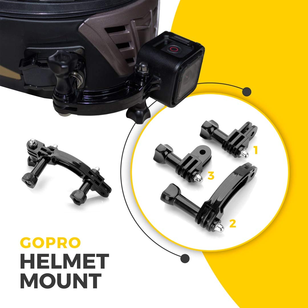 Mipremium Rotary Extension Arm Helmet Mount Set For Gopro Hero 13 12 11 10 9 8 7 6 5 4 Session Black Silver Xiaoyi 4K Sjcam Sports Action Camera Accessories Kit Motorcycle Curved Chin Pivot Connector